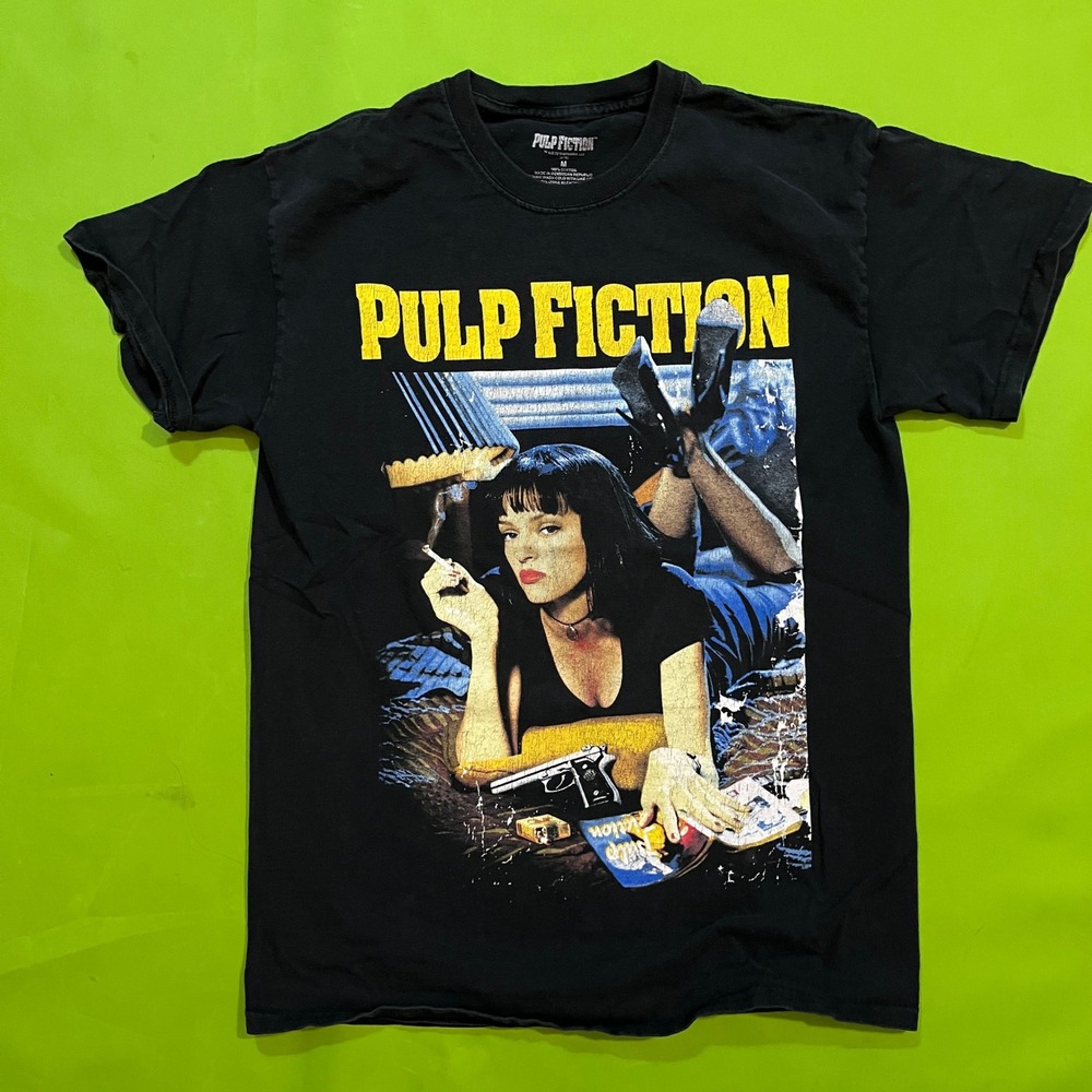 Pulp Fiction Mia Wallace Movie Poster Graphic T-Shirt Mens Medium Black Cotton